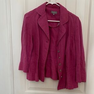 per una Women's Magenta Button-Front Linen Blend Jacket